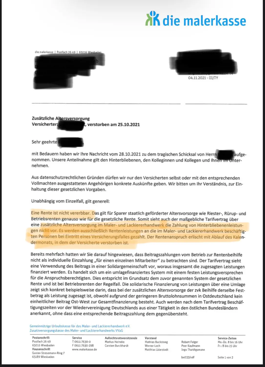 Ein Brief von der Malerkasse